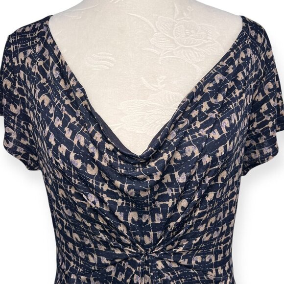 Jigsaw Draped V Neck Midi Dress Stretch Knit Blue Tan Size Small - Picture 2 of 9